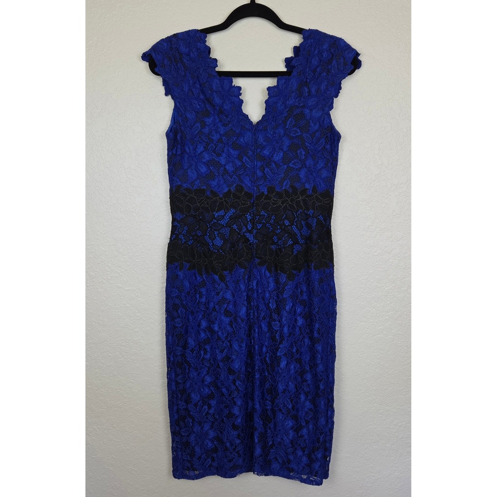 Tadashi Shoji Women's Two-Tone Blue & Black Lace Contrast Waist Sheath Dress 8